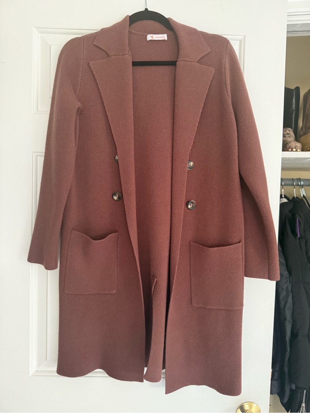 Double-Breasted Long Pea Coat in Mauve Brown